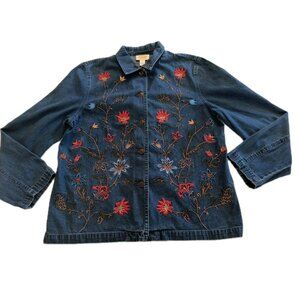 TALBOTS  EMBROIDERED FLOWERS FRONT JEAN JACKET WOMEN SIZE MEDIUM